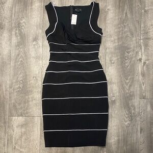 White House Black Market Black Dress with White Accents